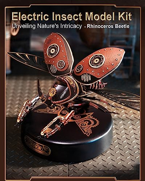 Rokr 3D Puzzles For Adults Electric Insect Metal Model Building Kit Desk Toys Hobby Kit For Adults For Teens (Rhinoceros Beetle)