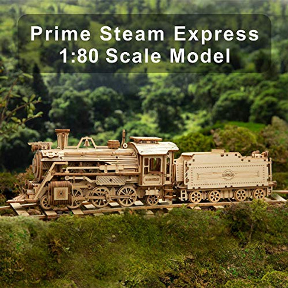 Rokr 3D Wooden Puzzle For Adults-Mechanical Train Model Kits-Brain Teaser Puzzles-Vehicle Building Kits-Unique For Kids On Birthday/Christmas Day(1:80 Scale)(Mc501-Prime Steam Express)