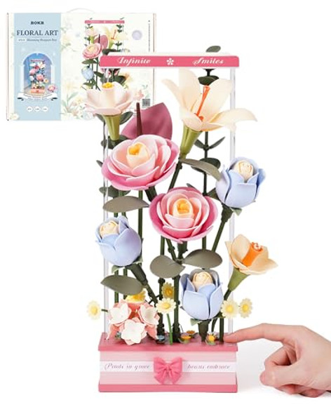 Rokr 3D Puzzles For Adults, Diy Flower Building Block Set With Dynamic Blooming And Led Light, Botanical Craft Kit Birthday Christmas Thanksgiving Housewarming S For Adults Women Girls Men