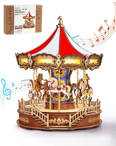 Rolife Diy 3D Wooden Puzzle For Adults, Classic Carousel Wood Puzzle Music Boxes, For Princess Girls Teens, Creative Hobbies Crafts Toys Model Building Kits Rolife Diy 3D Wooden Puzzle For Adults, Classic Carousel Wood Puzzle Music Boxes, For Princess Girls Teens, Creative Hobbies Crafts Toys Model Building Kits
