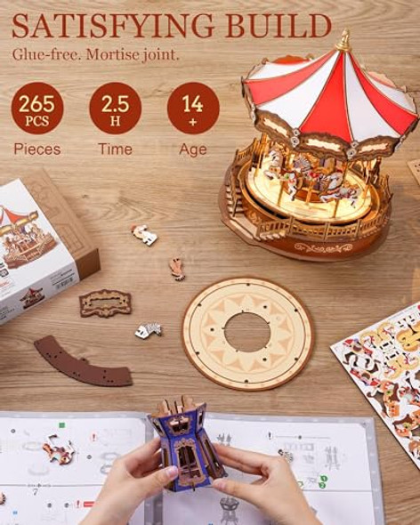 Rolife Diy 3D Wooden Puzzle For Adults, Classic Carousel Wood Puzzle Music Boxes, For Princess Girls Teens, Creative Hobbies Crafts Toys Model Building Kits Rolife Diy 3D Wooden Puzzle For Adults, Classic Carousel Wood Puzzle Music Boxes, For Princess Girls Teens, Creative Hobbies Crafts Toys Model Building Kits