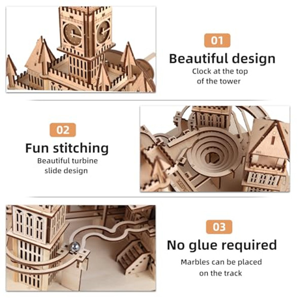 Sancoomeer 3D Wooden Puzzles For Adults Teens, Architecture Building Set With Led Lighting, Diy Model Craft Kit, Music Box Rolling Beads Brain Teaser To Build Educational Toys, Retro Castle, Creative