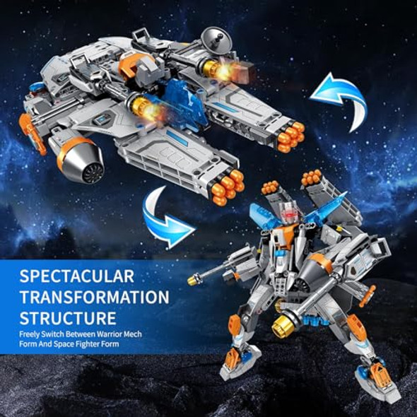 Sikewettx Space Wars 2 In 1 Spaceship & Warrior Mech Building Blocks Sets, Directly Transformable 673Pcs, Compatible With Lego Star Destroyer Set For Boys 8-14, Great Birthday Toy For Star Fans Kids Adult