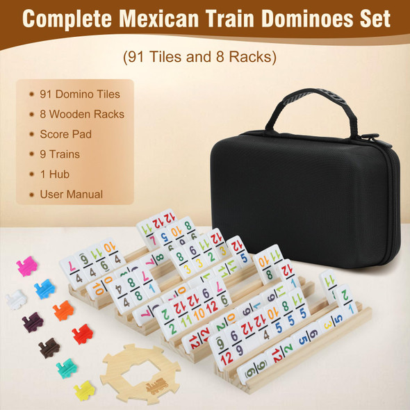 Soopotay 4 Player Games, Mexican Train Dominoes Set With Numbers, 4 Wooden Racks, 91 Tiles, Portable Case, D12 Dominos Set For Adults, Board Game For Adults, Easter Basket Stuffers, Easter S For Men Women