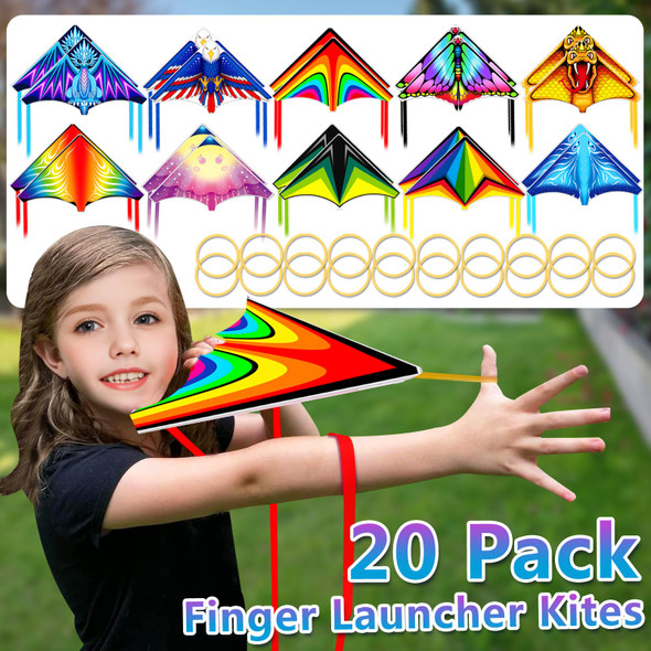Tcvents 20 Pack Mini Kites For Boys Girls 3-5 6 7 8 & Party Favors, Finger Launcher Kites Easy To Fly Ejection Kite For Kids Teens Ages 4-18 Beach Park Backyard Outdoor Flying Toys, 10 Patterns
