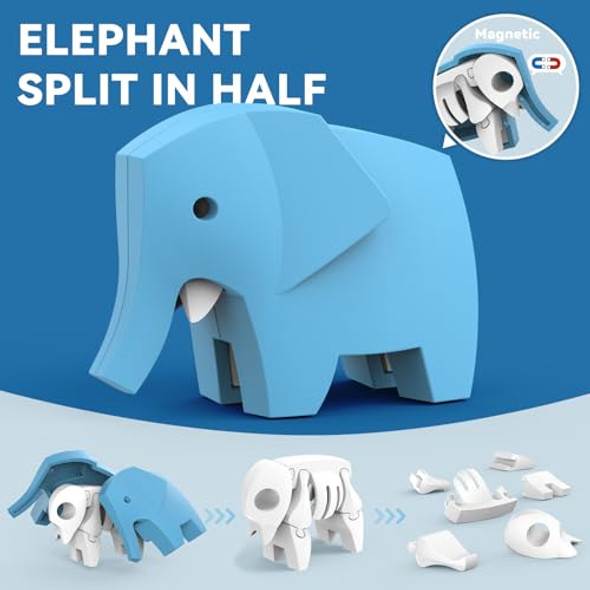 Toycost Magnetic Animal Building Toys, Stem Toddler Learning Toys 3D Puzzle Animals For Boys Girls, Educational Magnetic Travel Montessori Toy Lion Elephant Crocodile, Unique Birthday For Kids 3 4 5 6 7