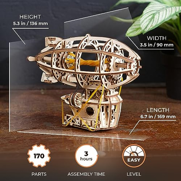 Ugears Bundles Steampunk Submarine, Mini Locomotive, Mini Helicopter, Steampunk Airship Ugears Wooden 3D Puzzles For Adults - Wood Mechanical Model With Moving Parts For Adults To Build - Building Kit