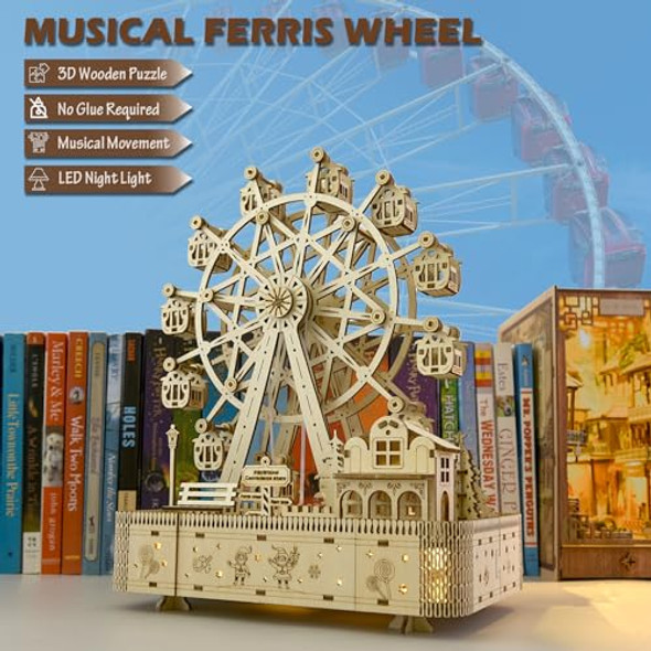Uguter 3D Wooden Puzzle D Ferris Wheels Music Box Model Led Light Diy Crafts Kits Home Decoration Brain Teaser Valentine’S Day Birthday For Adults & Kids (Ferris Wheel Lg) Uguter 3D Wooden Puzzle D Ferris Wheels Music Box Model Led Light Diy Crafts Kits Home Decoration Brain Teaser Valentine’S Day Birthday For Adults & Kids (Ferris Wheel Lg)