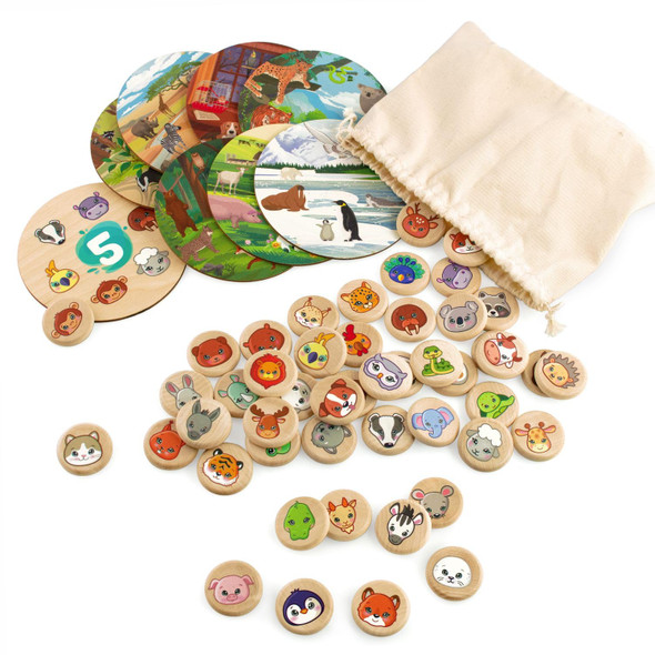 Ulanik Animals Bingo Board Games For 3 Year Olds, Wooden Board Games For Kids 4-6 4-8, Matching Games For Toddlers 3-5 Preschool Learning Activities — 48 Bingo Chips