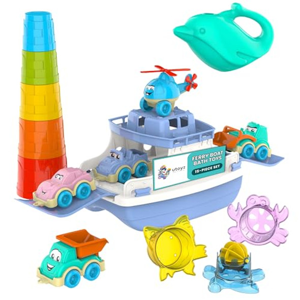 Utoyz Ferry Fun & Friends – 15Pcs & Baby Bath Toys With Ferry Boats, Cars For Bathtub, Trucks, Helicopter, Stacking Cups & Toy Animals, Toddler Bath Toys For 1 Year Old, Toddler Pool Boat Baby Toy Utoyz Ferry Fun & Friends – 15Pcs & Baby Bath Toys With Ferry Boats, Cars For Bathtub, Trucks, Helicopter, Stacking Cups & Toy Animals, Toddler Bath Toys For 1 Year Old, Toddler Pool Boat Baby Toy