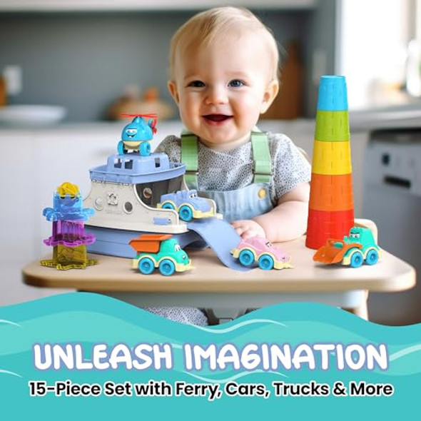 Utoyz Ferry Fun & Friends – 15Pcs & Baby Bath Toys With Ferry Boats, Cars For Bathtub, Trucks, Helicopter, Stacking Cups & Toy Animals, Toddler Bath Toys For 1 Year Old, Toddler Pool Boat Baby Toy Utoyz Ferry Fun & Friends – 15Pcs & Baby Bath Toys With Ferry Boats, Cars For Bathtub, Trucks, Helicopter, Stacking Cups & Toy Animals, Toddler Bath Toys For 1 Year Old, Toddler Pool Boat Baby Toy