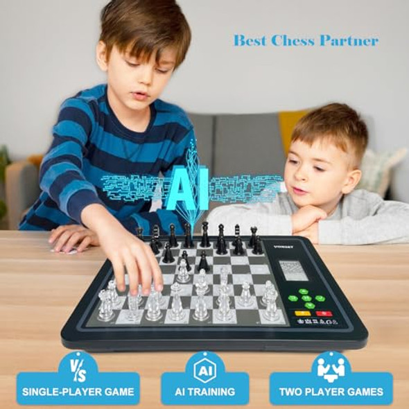 Vonset Electronic Chess Games With Piece Position Display L6 Computer Chess Set, Computer Chess Board With Led Light Electronic Chess Set For Beginners And Chess Lovers Chess Set Board Game