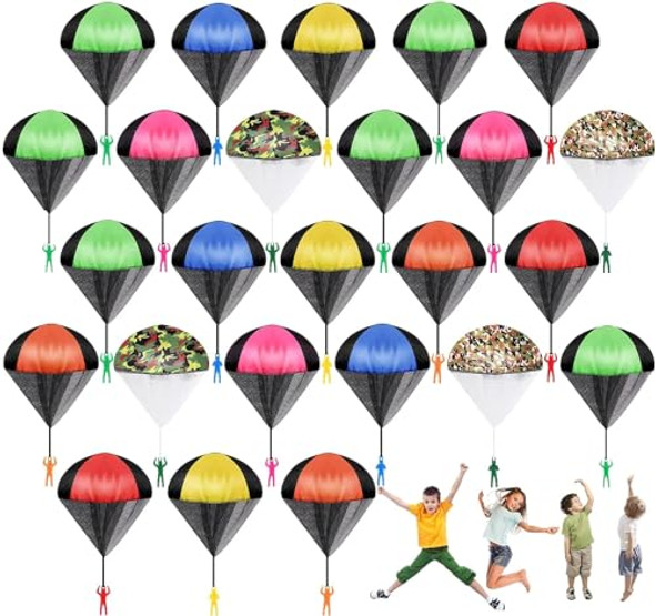 Vyndicca 25Pcs Parachute Toy,Throwing Parachute Toys Outdoor Children'S Flying Toys,Tangle Toy Parachute,Hand Throw Parachute Army Man For Kids Fun Party S,9 Colors