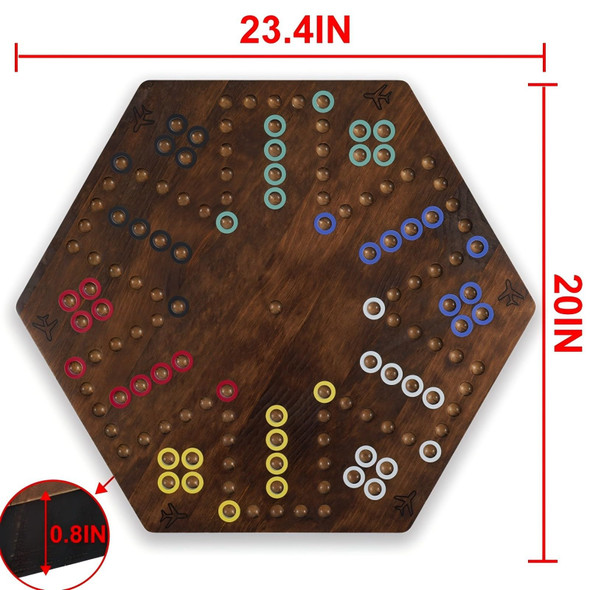 Wahartoly 15 Inches Wooden Fast Track Board Game Original Wahoo Board Game For 6 And 4 Players With Marbles And Dices Burnt Color Board Marble Game(Small)