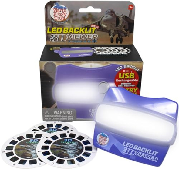 Warm Fuzzy Toys Led Backlit 3D Viewer – (Jets) – Usb-C Rechargeable Slide Viewer For Kids & Adults Includes 3 Reels With 21 Hd 3D Images – Patent-Pending Retro Toy, No Light Source Needed Warm Fuzzy Toys Led Backlit 3D Viewer – (Jets) – Usb-C Rechargeable Slide Viewer For Kids & Adults Includes 3 Reels With 21 Hd 3D Images – Patent-Pending Retro Toy, No Light Source Needed