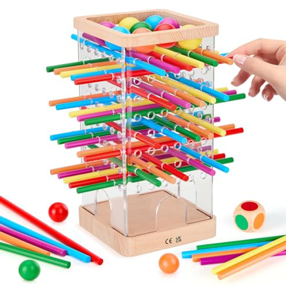 Whimsiplay Montessori Wooden Board Games, 48 Colorful Sticks Dice Game With 12 Balls, Family Game For Kids And Adults, Math Educational Toys For 3 4 5 6 Years Old, Fine Motor Skills Toy S For Boys And Girls