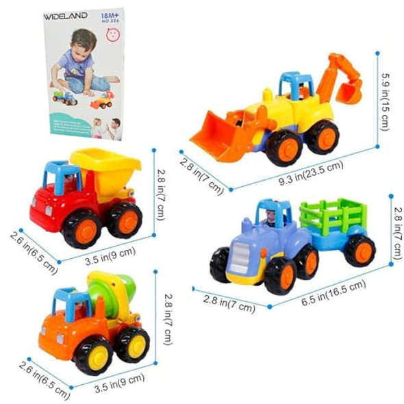 Wideland Friction Powered Cars, Push And Go Toy Trucks Construction Vehicles Toys Set For 1 2 3 Year Old Baby Toddlers Beach Dump Truck, Cement Mixer, Bulldozer, Tractor, Early Educational Toys, A Set Of 4 Wideland Friction Powered Cars, Push And Go Toy Trucks Construction Vehicles Toys Set For 1 2 3 Year Old Baby Toddlers Beach Dump Truck, Cement Mixer, Bulldozer, Tractor, Early Educational Toys, A Set Of 4