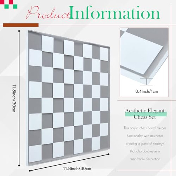 Winnerwhy Acrylic Chess Set, 11. 8 X 11. 8 Inch Large Modern Acrylic Checkers Set Table Game Board For Adults