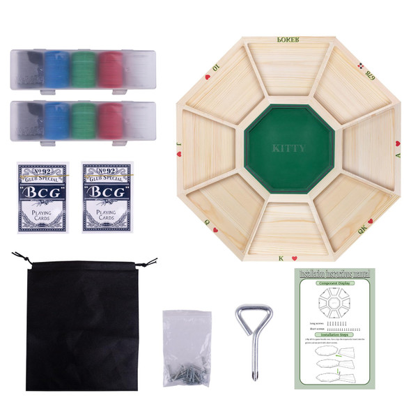 Wodgod 27.5In Large Detachable Michigan Rummy Deluxe Board Game Set,Wooden Game Board+2 Decks Of Poker+2 Boxes Of Playing Chips,Perfect Blend Of Rummy&Poker,Best For Family Game Night.