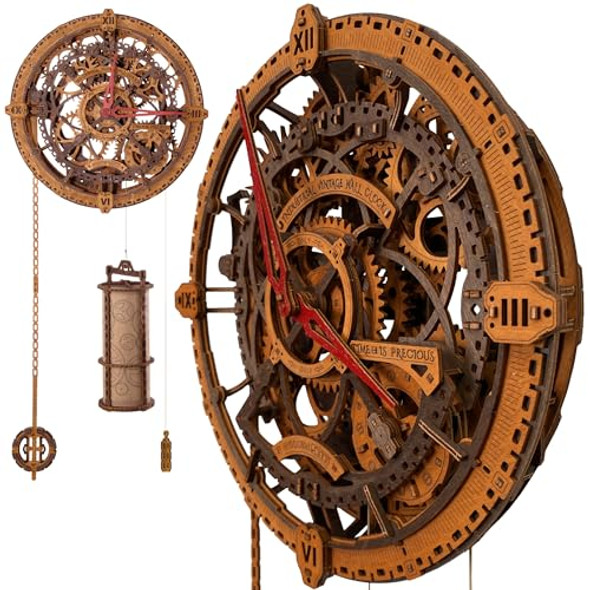 Wooden.City Steampunk 3D Puzzle Clock – Diy Mechanical Wall Clock Kit For Adults – Unique Engineering And Vintage Decor