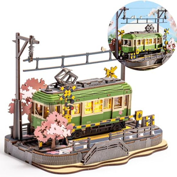 Wowood 3D Wooden Puzzles For Adults-Sakura Journey Tram, Model Car Kits Building Set For Adults, Diy Hobby Craft Kits Creative Stem Toy For Girls Boys (223Pcs)