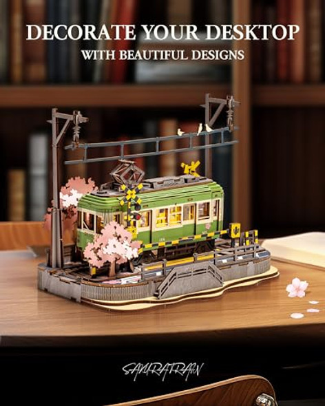 Wowood 3D Wooden Puzzles For Adults-Sakura Journey Tram, Model Car Kits Building Set For Adults, Diy Hobby Craft Kits Creative Stem Toy For Girls Boys (223Pcs)
