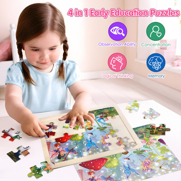 Wuzhineisn Jigsaw Puzzles Wooden Puzzles For Kids Ages 3-5 Preschool Educational Brain Teaser Boards Toddlers Toys Dinosaur Farm Zoo Sea World S For 3 4 5 6 Year Old Boys Girls 4 Packs 24 Pcs