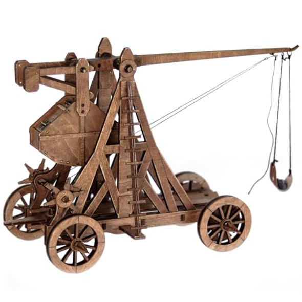 Yaqumw The Mini Counterweight Trebuchet With Four Wheels Europe Medieval Siege Weapon Diy 3D Wooden Puzzle Mechanical Model Kits Stem Projects Tabletop Toys