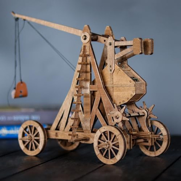 Yaqumw The Mini Counterweight Trebuchet With Four Wheels Europe Medieval Siege Weapon Diy 3D Wooden Puzzle Mechanical Model Kits Stem Projects Tabletop Toys