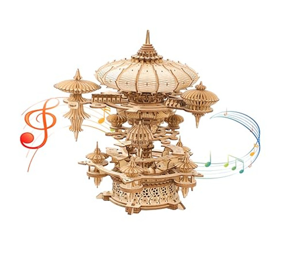 Yomkeg 3D Wooden Puzzles Sky City-Mechanical Music Box For Adults,Mechanical Music Box With A Winding Mechanism,Diy Hobbies/S For Festivals