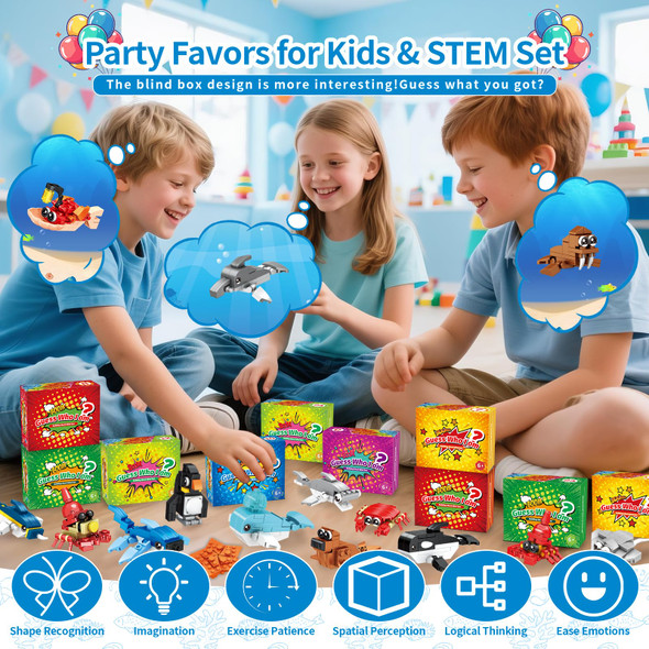 Zitetbolo Party Favors For Kids - 24 Pack Ocean Animals Building Block Toy Goodie Bags Fillers Classroom Prizes Stuffers S Building Set, Christmas Birthday For Boys Girls Ages 6-12