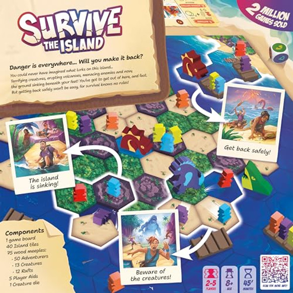 Zygomatic Asmodee Survive The Island Board Game ( Edition) - Thrilling Escape Adventure With Monsters, Fun Strategy Game For Kids & Adults, Ages 8+, 2-5 Players, 45 Minute Playtime