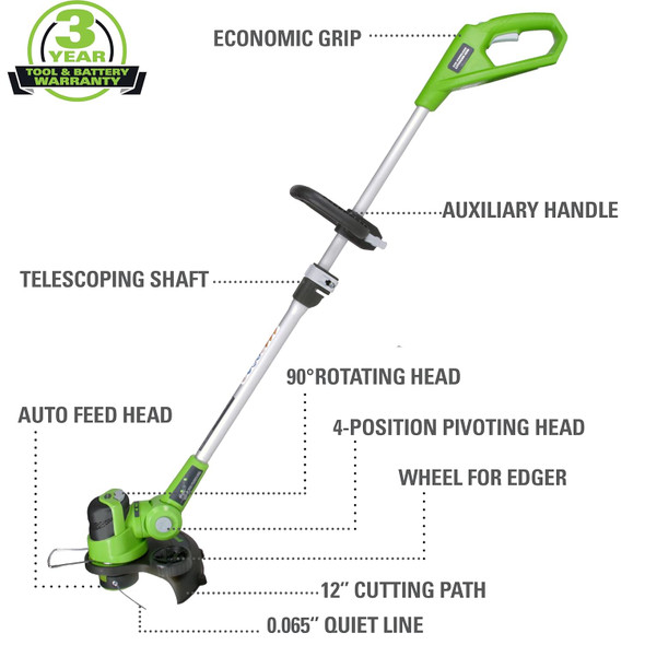 Greenworks 24V 12-Inch Cordless String Trimmer, 2.0 AH Battery Included, ST24B210 Greenworks 24V 12-Inch Cordless String Trimmer, 2.0 AH Battery Included, ST24B210