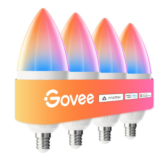 Govee E12 Led Bulb Smart Light Bulbs Work With Matter Alexa Google Assistant Wifi Candelabra Bulbs 40 Watt Equivalent Rgbww Color Changing Light Bulb 2.4Ghz Only 450 Lm 4 Pack Govee E12 Led Bulb Smart Light Bulbs Work With Matter Alexa Google Assistant Wifi Candelabra Bulbs 40 Watt Equivalent Rgbww Color Changing Light Bulb 2.4Ghz Only 450 Lm 4 Pack