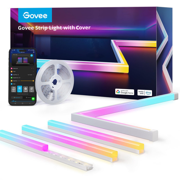 Govee Rgbic Led Strip Lights 32.8Ft With Covers Smart Lights Work With Alexa And Google Assistant Led Diffuser Channel With Led Lights For Bedroom Skirting Lines Studio Cabinet Govee Rgbic Led Strip Lights 32.8Ft With Covers Smart Lights Work With Alexa And Google Assistant Led Diffuser Channel With Led Lights For Bedroom Skirting Lines Studio Cabinet