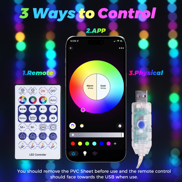 Kproe Fairy Curtain Lights - 16-Color Changing String Lights With Remote 4 Lighting Modes Ideal For Christmas Weddings Parties Room Decor - Rainbow Backdrop Kproe Fairy Curtain Lights - 16-Color Changing String Lights With Remote 4 Lighting Modes Ideal For Christmas Weddings Parties Room Decor - Rainbow Backdrop