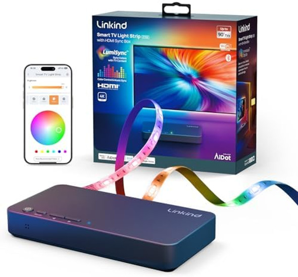 Linkind Tv Backlight Sync To Screen Hdmi Sync Box With Ai Lumisync Technology Supports 4K60Hz Cuttable Led Backlights Sync To Screen For 27-90 Inch Tvs Real-Time Syncing With Other Aidot Lights Linkind Tv Backlight Sync To Screen Hdmi Sync Box With Ai Lumisync Technology Supports 4K60Hz Cuttable Led Backlights Sync To Screen For 27-90 Inch Tvs Real-Time Syncing With Other Aidot Lights
