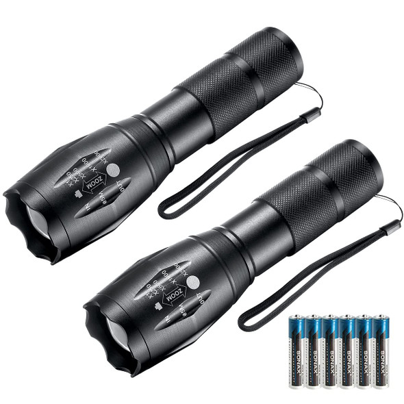 LED Flashlights, 2 Pack Tactical Flashlight High Lumens Lights with 6Pack AAA Batteries Portable Waterproof Zoomable Flashlight with 5 Mode for Camping/Outdoor/Hiking/Gift-Giving/Emergency LED Flashlights, 2 Pack Tactical Flashlight High Lumens Lights with 6Pack AAA Batteries Portable Waterproof Zoomable Flashlight with 5 Mode for Camping/Outdoor/Hiking/Gift-Giving/Emergency