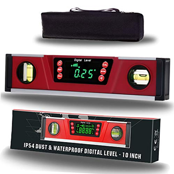 2Pm Tools 10-Inch Digital Torpedo Level And Protractor  Neodymium Magnets  Bright Led Display  V-Groove Magnetic Base  Ip54 Dust/Water Resistant Smart Level With Carrying Bag
