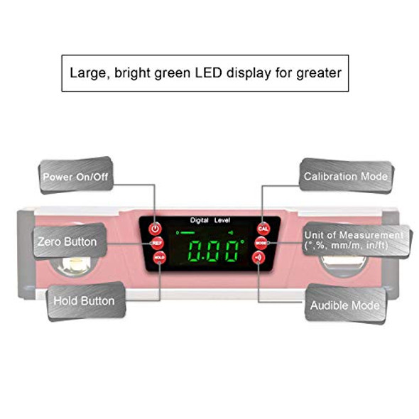 2Pm Tools 10-Inch Digital Torpedo Level And Protractor  Neodymium Magnets  Bright Led Display  V-Groove Magnetic Base  Ip54 Dust/Water Resistant Smart Level With Carrying Bag