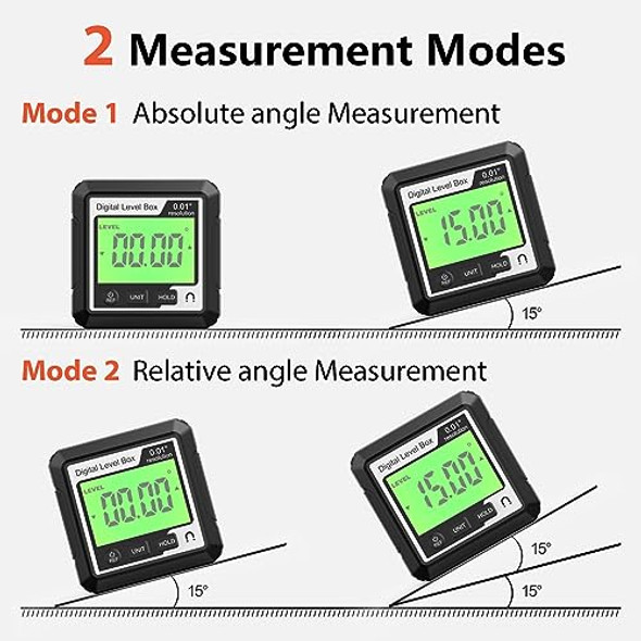 Abizarch Digital Angle Finder Magnetic Angle Gauge Lcd Digital Level Tool Protractor Inclinometer Level Box Backlit Portable Angle Measurement Tool Battery Operated (Black+White) (Black+White)
