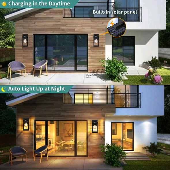 Aeq Solar Wall Lights Outdoor Solar Wall Sconce With 3 Lighting Modes & Motion Sensor Waterproof Porch Light With Clear Panel For Garage Porch Yard Front Door 5.8 X 5.8 X 13.58 In