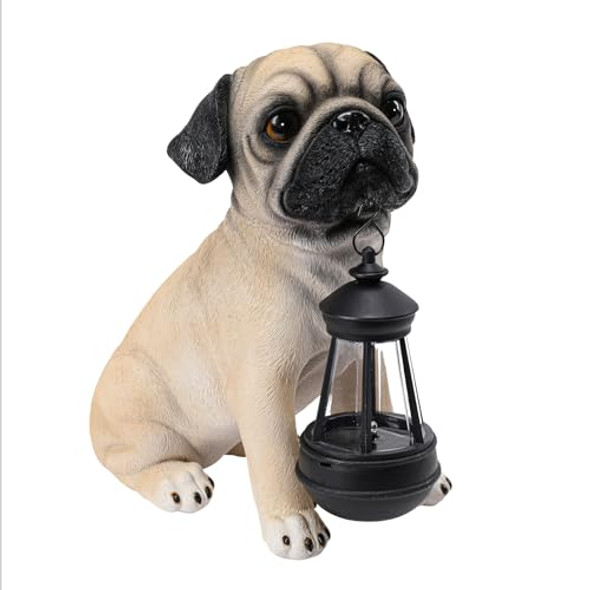 Afirst Solar Dog Garden Statue With Solar Lantern Outdoor Garden Pug Statues Figurines Lights Decorations For Patio Balcony Yard Ornament Outdoor Decor