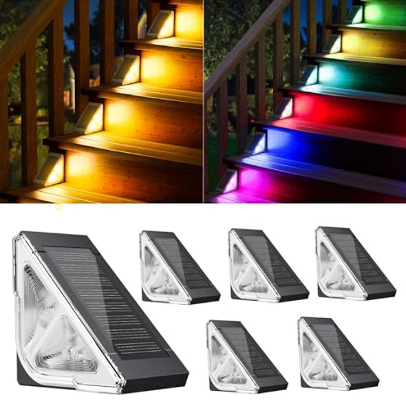 Ahaorigin Solar Step Lights For Outside 6 Pack Stair Lights Outdoor Waterproof With Rgb & Warm White Mode Auto On/Off Led Step Lights Outdoor Solar Powered For Step Stair Patio Yard Porch Frontdoor