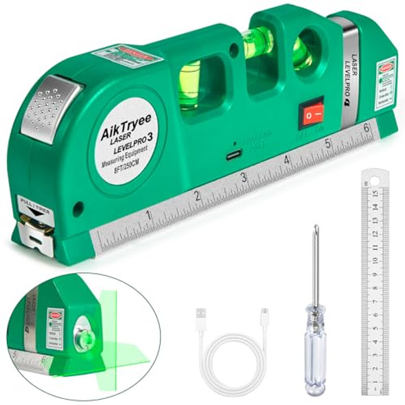 Aiktryee Laser Level Line Tool Multipurpose Laser Level Kit Standard Cross Line Laser Leveler Beam Tool With Metric Rulers 8Ft/2.5M For Picture Hanging Cabinets Tile Walls By Aiktryee.