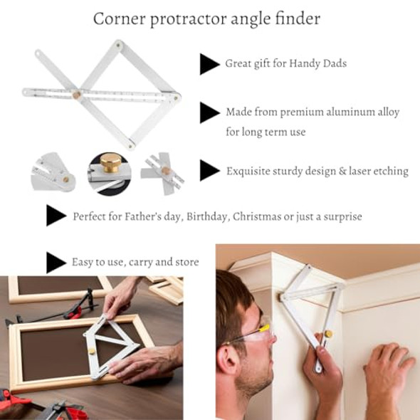 Aisikoo Aluminum Alloy Corner Angle Finder - Bevel Corner Protractor Measurement Template - Miter Saw Protractor With Scale S For Dad Father'S Day