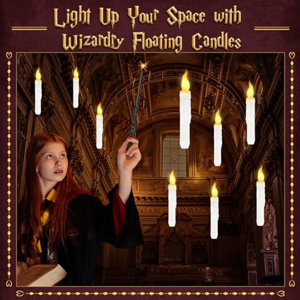 Alukiki Halloween Decorations Floating Candles With Wand 12 Pcs Magic Hanging Candles Flickering Flameless Floating Led Candle Witch Wizard Christmas Decor For Home Classroom Bedroom Church Birthday Party