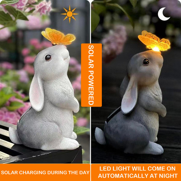 Ansike Solar Outdoor Garden Statues Decor-Rabbit Statue With Solar Butterfly Light 7 Colors Change For Patio Lawn Ornament Thanksgiving For Mom Grandma Kids Bunny With Color Change