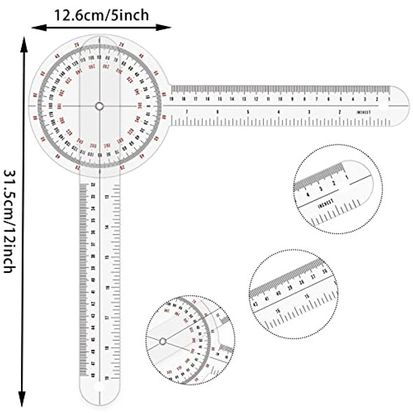 Aphrordity Goniometer 12 Inch 360° Clear Protractor Physical Therapy For Medical Range Of Motion Measurement Angle Ruler And Protractors Bulk For Classroom