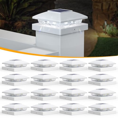 Aponuo Solar Post Cap Lights For 4X4 Posts Bright Cool White Led Post Cap Lights Solar Powered Ip64 Waterproof & All-Night Lighting Black 16 Pack – Deck Fence Patio Light (Easy Install)